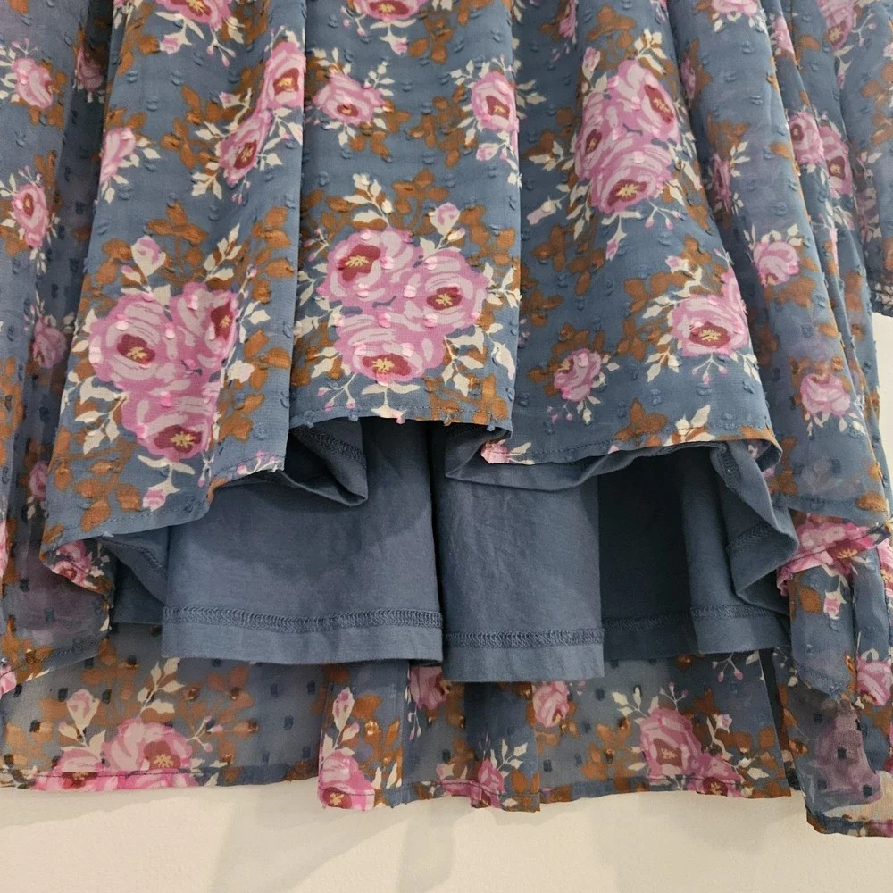 Matilda Jane Floral Flutter Twirl Dress L Women Balloon Sleeve Swiss Dot Midi Bl - Picture 6 of 11